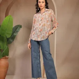 Gipsy Beige Printed Rayon Shirt For Women-picture-27