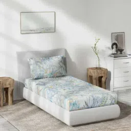 DDecor Floral Blue 136 TC Cotton Single Bedsheet with 1 Pillow Cover-image-88