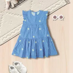 Creative Kid's Girls Blue & White Cotton Printed Dress-image-54