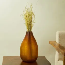 Fabindia Home Sheesha Textured Orange Glass Etched Vase-picture-21