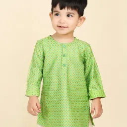 Fabindia Kids Green Printed Full Sleeves Kurta-image-59