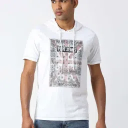 Pepe Jeans AARIN White Regular Fit Printed Cotton Hooded T-Shirt-image-0