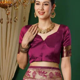 Satrani Pink Art Silk Woven Saree With Unstitched Blouse image 5