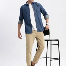 showoffff SHOWOFF Blue Melange Slim Fit Shirt image 5
