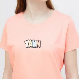 Ginger by Lifestyle Peach & Black Cotton Printed Top & Shorts Set image 5