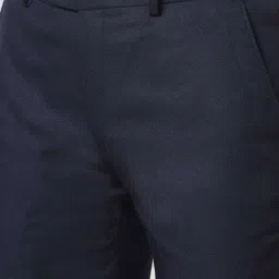 Peter England Navy Slim Fit Texture Trousers image 5