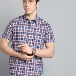 Monte Carlo Navy Blue Cotton Regular Fit Checks Shirt image 5