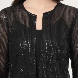 Style Quotient Black On Black Sequins Cardigan image 5