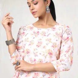 Soch Beige Linen Floral Print Kurta image 5