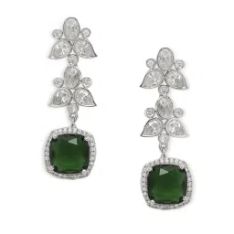 OOMPH Green American Diamond Sqaure Drop Pendant Necklace Set with Earrings image 5
