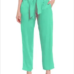 PATRORNA Mint Green High Rise Relaxed Fit Trousers-image-1