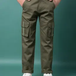 Crimsoune Club Boys Olive Cotton Slim Fit Trousers-image-71