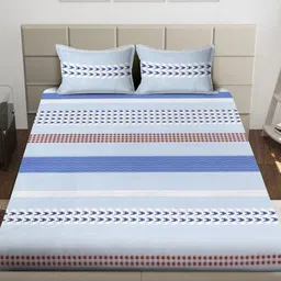 Arrabi Blue & White Geometric Printed Fitted 310 TC King Bedsheet Set 2.54 m x 2.18 m image 3