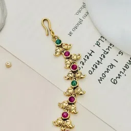 Abdesigns Gold-Tone Plated KempStone Studded And Beaded Temple Maang Tikka Headpiece image 5