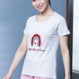 Slumber Jill Light Pink & Grey Printed T-Shirt With Shorts image 5