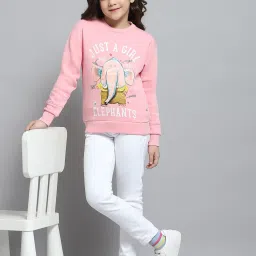 Monte Carlo Girls Printed Pink Round Neck Full Sleeve Sweatshirt image 5