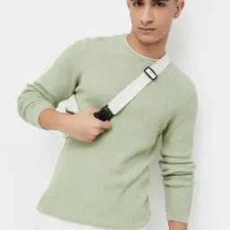 Forca by Lifestyle Sage Green Regular Fit Self Design Crew T-Shirt-image-13