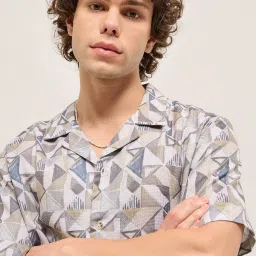 The Bear House Beige Polyester Regular Fit Geometric Casual Shirt image 5