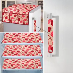 E-Retailer 5Pcs Beige & Pink Printed Waterproof 3-Layered Refrigerator Covers-picture-19
