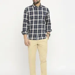 Basics Yellow Cotton Slim Fit Checks Shirt image 5