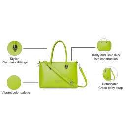United Colors of Benetton Avril Lime PU Solid Handbag image 5