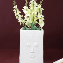 Tayhaa White Ceramic Surreal Faces Table Vase-image-36