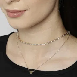 OOMPH Gold Crystal Heart Shape Multi Layer Love Collection for Women-image-16
