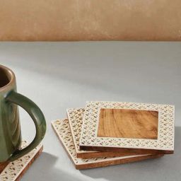 fabindia home Fabindia Brown Wood Aavegh Cutwork Coasters - Set of 4-picture-21