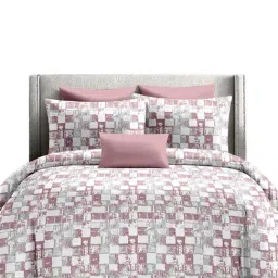 Ariana Garda Pink Cotton Geometric 210 TC King Bedsheet with 2 Pillow Covers image 2