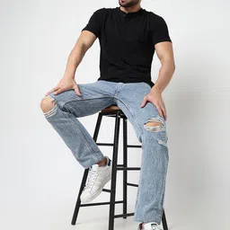 R&B Men Relaxed Fit Mid-Rise Slash Knee Jeans image 5