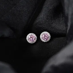 Clara 925 Silver Platinum Plated Swiss Zirconia Tove Pink Solitaire Earrings for Women-picture-18