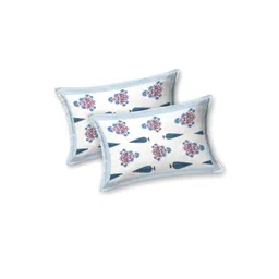 Myntra Elegant Homes Blue & Pink Floral 180 TC King Bedsheet with 2 Pillow Covers image 4