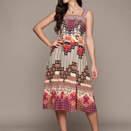 Label Ritu Kumar Ecru Geometric Print Midi Dress-picture-43