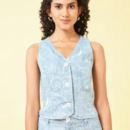 Honey by Pantaloons Blue Print Waist Coat-picture-16