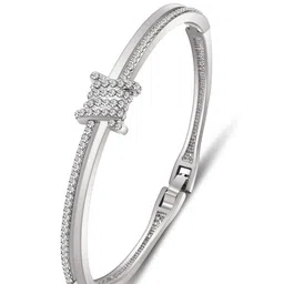 Shining Diva Fashion Silver-Plated Crystals Studded Bangle-Style Bracelet image 3