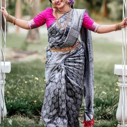 VILLE FASHION Ethnic Motifs Woven Design Zari Kanjeevaram Saree-picture-34