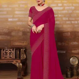Satrani Pink Embellished Saree With Unstitched Blouse-picture-20