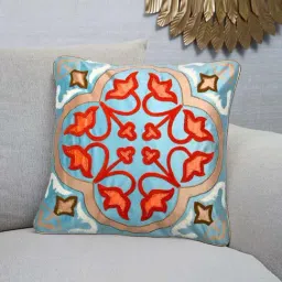 @home Nilkamal Blue & Orange Polyester Cushion Cover-image-77