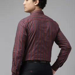 Blackberrys Men Burgundy & Navy Blue Pure Cotton Slim Fit Striped Formal Shirt image 5