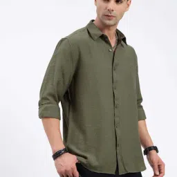 showoffff SHOWOFF Green Cotton Slim fit Solid Shirt-picture-13