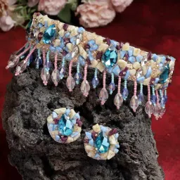Moedbuille Handcrafted Haldi-Mehendi Design Stones Studded Contemporary Jewellery Set-image-30