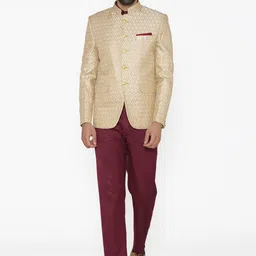 Wintage Men Cream-Coloured Self-Design Tailored Fit Bandhgala Blazer image 2