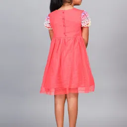 ZION Girls Puff Sleeve Ruffled Net Fit & Flare Dress image 2
