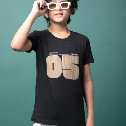 Crimsoune Club Boys Black Cotton Regular Fit Printed T-Shirt-image-82