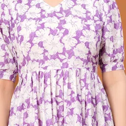 BAESD Women Floral Printed Puff Sleeve Cotton Gown Dress image 3