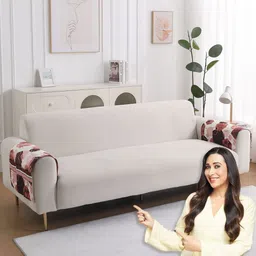 HOKIPO LiefNest Red 2 Pcs Printed Holland Velvet Sofa Arm Cover with Foam Filling-picture-10