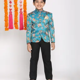 Vastramay Full Sleeves Floral Printed Jodhpuri Kurta - Blue-picture-18