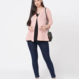 ECOMAMA Three Fourth Sleeves Organic Cotton & Bamboo Maternity Shrug Solid - Peach-picture-16