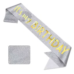 Wobbox Happy Birthday Sash Birthday Girl Sash Birthday Decoration Items Silver-Pack Of 1-image-3