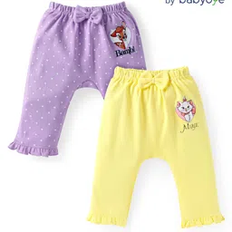 Babyoye Disney Interlock Knit Full Length Diaper Leggings with Bow Applique Bambi & Marie Graphic Pack of 2 - Lavender & Yellow-image-83